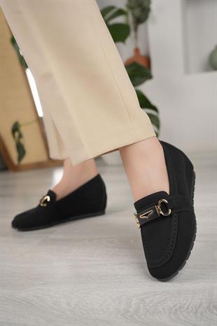 Nesil Shoes Neyna Gd01 Siyah Süet Gizli Topuk Kadın Ayakkabı