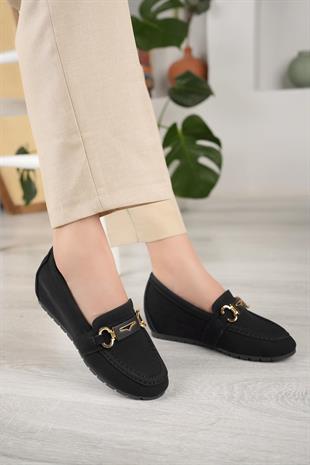 Nesil Shoes Neyna Gd01 Siyah Süet Gizli Topuk Kadın Ayakkabı