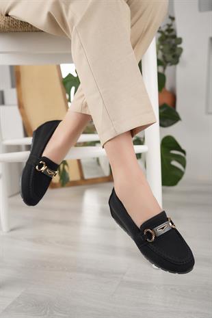 Nesil Shoes Neyna Gd01 Siyah Süet Gizli Topuk Kadın Ayakkabı