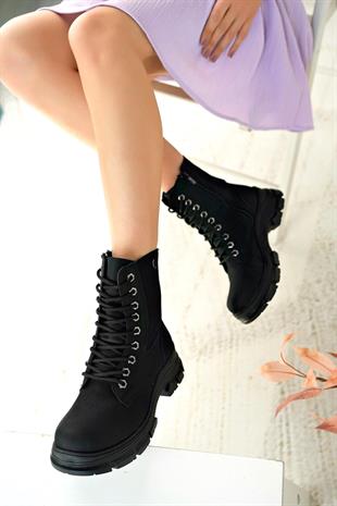 Nesil Shoes Nstar 202 Siyah Zümrüt Fermuarlı Kadın Bot