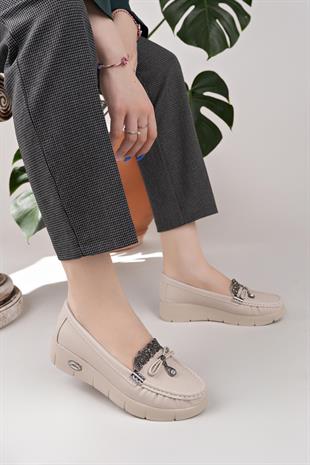 Nesil Shoes Nstar 400 Bej Cilt Anatomik Günlük Kadın Ayakkabı