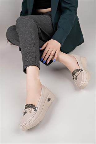 Nesil Shoes Nstar 400 Bej Cilt Anatomik Günlük Kadın Ayakkabı