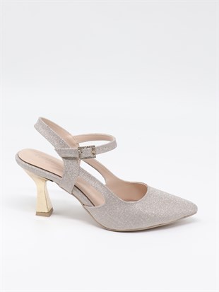 Nesil Shoes Özma 362 Altın Simli Topuklu Kadın Ayakkabı