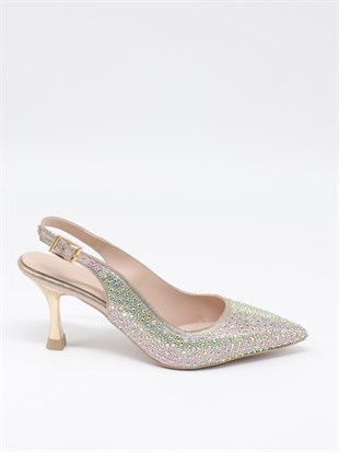 Nesil Shoes Özma 404 Altın Taşlı Topuklu A. Açık Kadın Ayakkabı