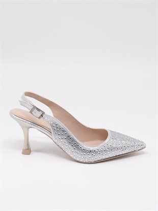 Nesil Shoes Özma 404 Gümüş Taşlı Topuklu Kadın Stiletto