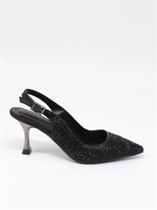 Nesil Shoes Özma 404 Siyah Taşlı Topuklu Kadın Stiletto