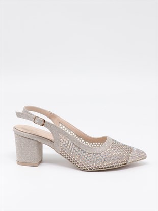 Nesil Shoes Özma 4045 Altın Topuklu A. Açık Kadın Ayakkabı