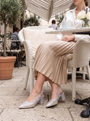 Nesil Shoes Özma 4045 Gümüş Topuklu A. Açık Kadın Ayakkabı