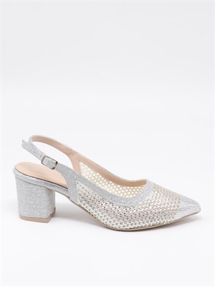 Nesil Shoes Özma 4045 Gümüş Topuklu A. Açık Kadın Ayakkabı