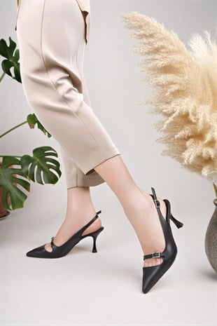 Nesil Shoes Özma 447 Siyah Topuklu Kadın Sandalet