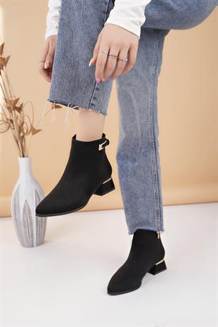 Nesil Shoes Özma 701 Siyah Süet Topuklu Kışlık Kadın Bot