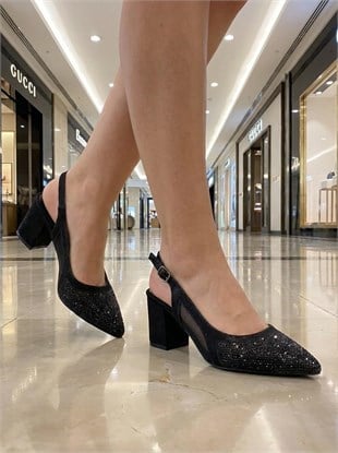 Nesil Shoes Özma 7025 Siyah Taşlı Kadın Sandalet