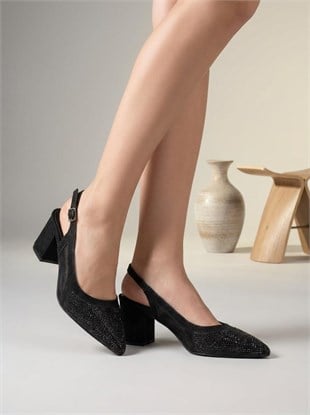 Nesil Shoes Özma 7025 Siyah Taşlı Kadın Sandalet
