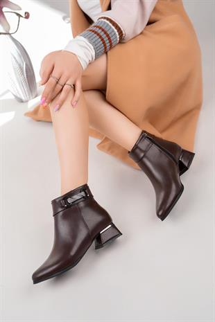 Nesil Shoes Özma 711 Kahve Topuklu Kışlık Kadın Bot