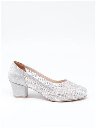Nesil Shoes Özma 970 Gümüş Topuklu Taşlı Kadın Ayakkabı