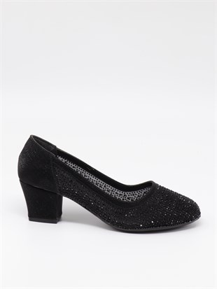 Nesil Shoes Özma 970 Siyah Topuklu Taşlı Kadın Ayakkabı