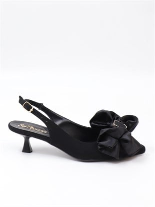 Nesil Shoes Peri 3312 Siyah Saten Kadın Sandalet