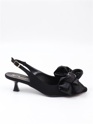 Nesil Shoes Peri 3312 Siyah Saten Kadın Sandalet