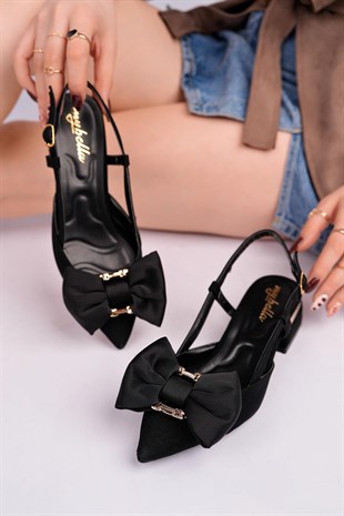 Nesil Shoes Peri 3648 Siyah Saten Kadın Sandalet