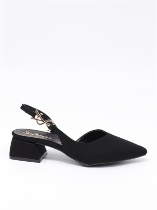 Nesil Shoes Peri 3655 Siyah Saten Kadın Sandalet