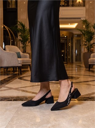 Nesil Shoes Peri 3668 Siyah Saten Kadın Sandalet