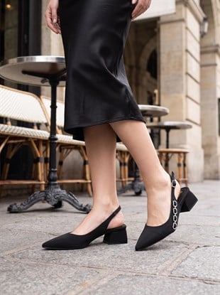 Nesil Shoes Peri 3668 Siyah Saten Kadın Sandalet