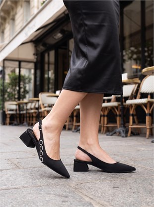 Nesil Shoes Peri 3668 Siyah Saten Kadın Sandalet
