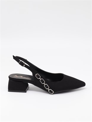 Nesil Shoes Peri 3668 Siyah Saten Kadın Sandalet