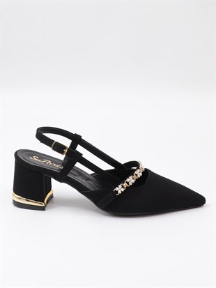 Nesil Shoes Peri 3691 Siyah Saten Kadın Sandalet