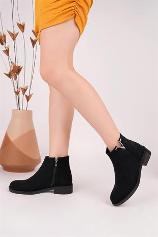 Nesil Shoes Sdf 160 Siyah Zümrüt Fermuarlı Günlük Kadın Bot