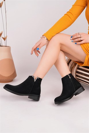 Nesil Shoes Sdf 160 Siyah Zümrüt Fermuarlı Günlük Kadın Bot