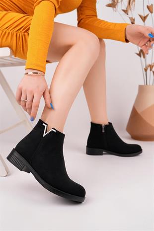 Nesil Shoes Sdf 160 Siyah Zümrüt Fermuarlı Günlük Kadın Bot