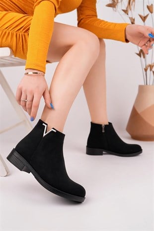 Nesil Shoes Sdf 160 Siyah Zümrüt Fermuarlı Günlük Kadın Bot