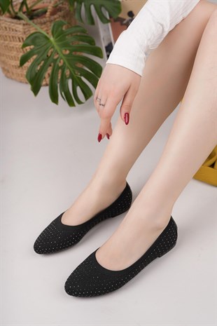Nesil Shoes Sdf 243 Siyah Triko Taşlı Kadın Babet