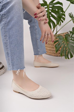 Nesil Shoes Sdf 243 Ten Triko Taşlı Kadın Babet