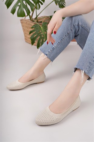 Nesil Shoes Sdf 243 Ten Triko Taşlı Kadın Babet