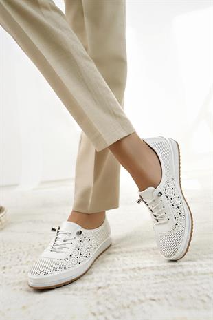 Nesil Shoes Sdf 701-3 Beyaz İçi Deri Günlük Kadın Ayakkabı