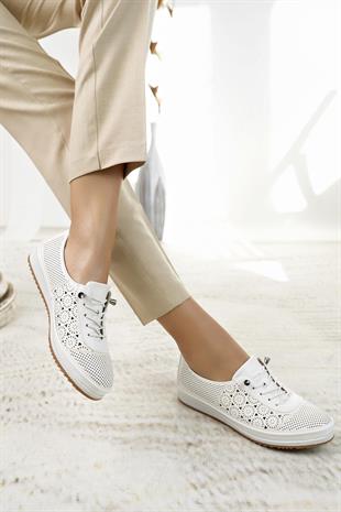 Nesil Shoes Sdf 701-3 Beyaz İçi Deri Günlük Kadın Ayakkabı