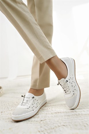 Nesil Shoes Sdf 701-3 Beyaz İçi Deri Günlük Kadın Ayakkabı