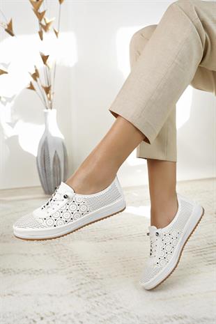 Nesil Shoes Sdf 701-3 Beyaz İçi Deri Günlük Kadın Ayakkabı