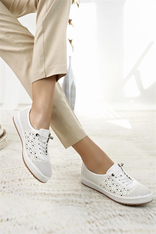Nesil Shoes Sdf 701-3 Beyaz İçi Deri Günlük Kadın Ayakkabı