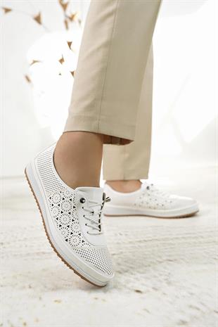 Nesil Shoes Sdf 701-3 Beyaz İçi Deri Günlük Kadın Ayakkabı