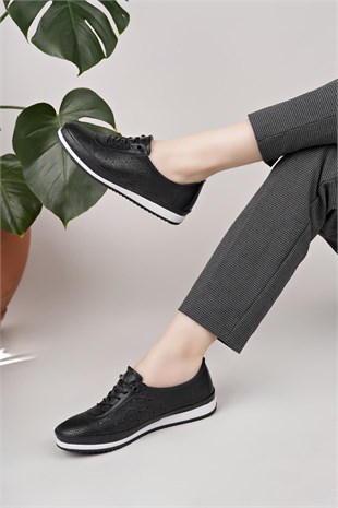 Nesil Shoes Sdf 701-3 Siyah İçi Deri Günlük Kadın Ayakkabı