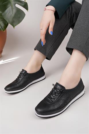 Nesil Shoes Sdf 701-3 Siyah İçi Deri Günlük Kadın Ayakkabı