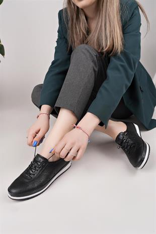 Nesil Shoes Sdf 701-3 Siyah İçi Deri Günlük Kadın Ayakkabı