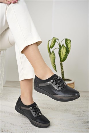 Nesil Shoes Sdf 702 Siyah Platin Anatomik Kadın Ayakkabı