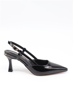 Nesil Shoes Senyo 024 Siyah Rugan Topuklu Kadın Sandalet