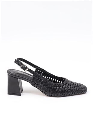 Nesil Shoes Senyo 040 Siyah Örgü Topuklu Kadın Sandalet
