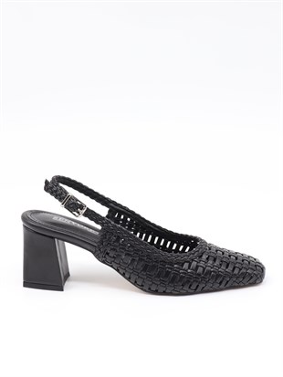 Nesil Shoes Senyo 040 Siyah Örgü Topuklu Kadın Sandalet