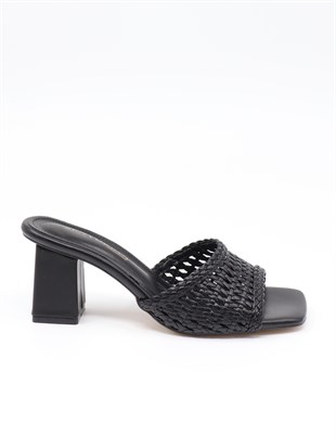 Nesil Shoes Senyo 081 Siyah Örgü Topuklu Kadın Terlik